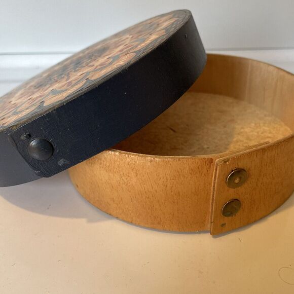 Round Hand Painted Folk Art Wooden Box Storage Vintage‎ 6 inch Stuff Mandala - Picture 5 of 9